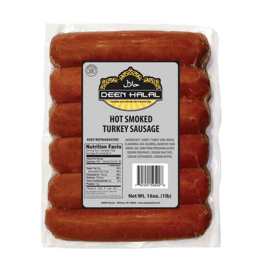 Deen Halal Hot Smoked Turkey Sausages